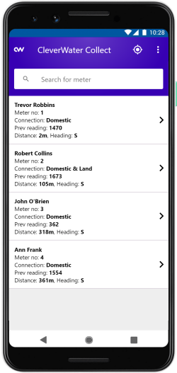 CleverWater Collector mobile app - search
